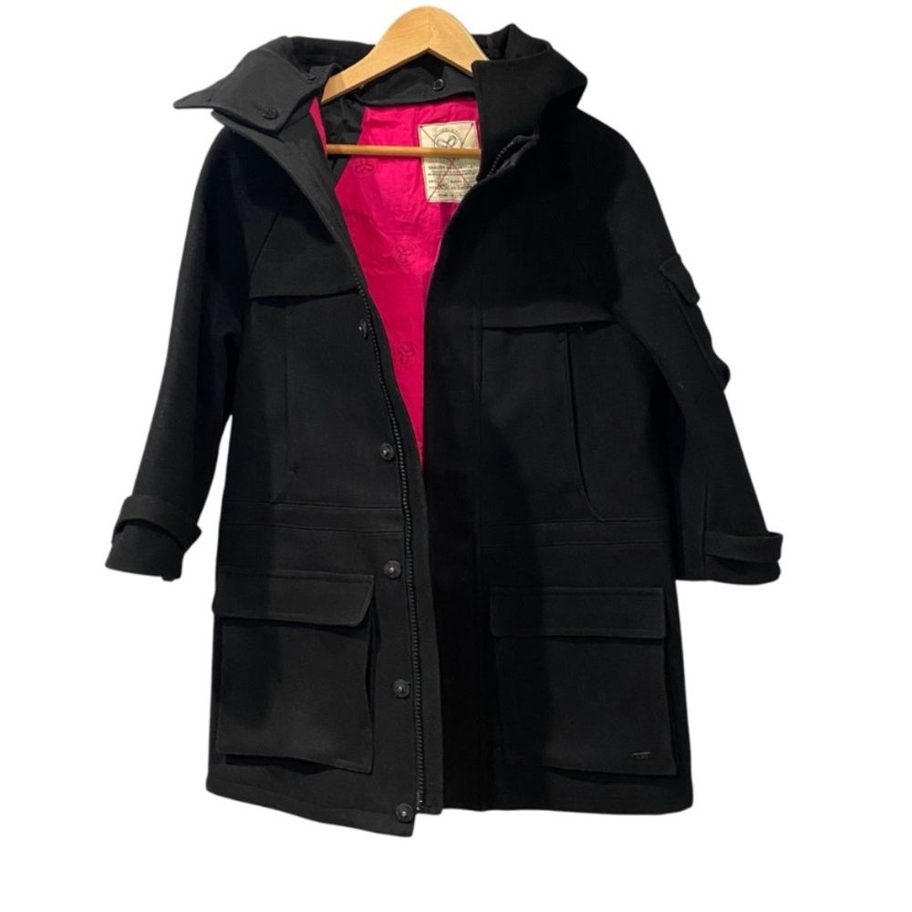 Aritzia Tna Black Wool 3/4 Sleeve Hooded Lined Winter Coat Jacket XS